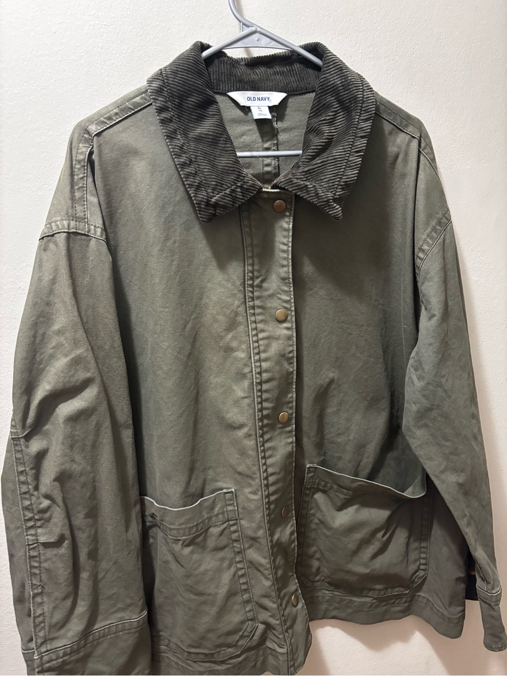 Old Navy Men's Olive Green Barn Jacket with Corduroy Collar